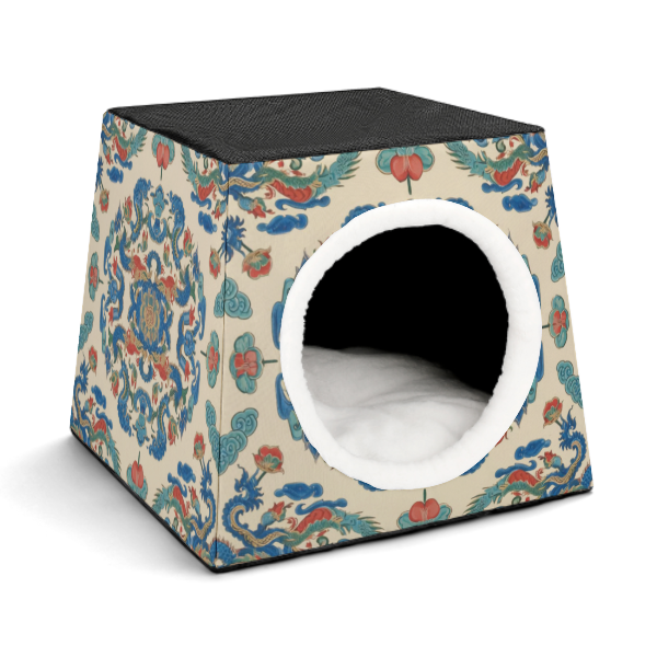 Vintage Chinese Porcelain Pattern Capsule Pet Bed