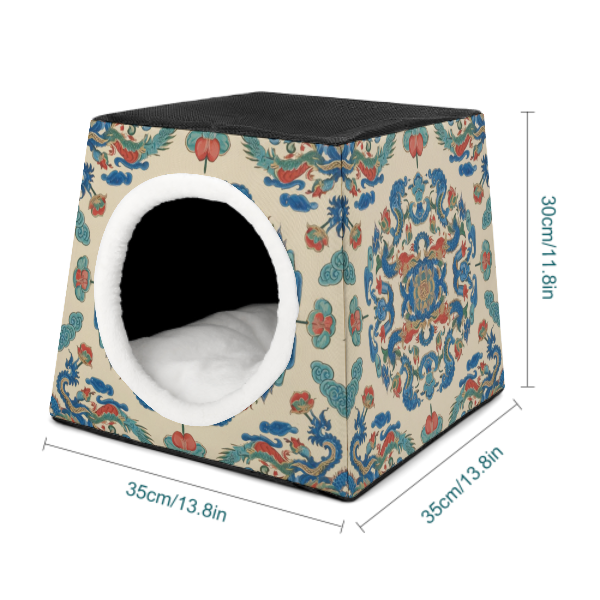 Vintage Chinese Porcelain Pattern Capsule Pet Bed