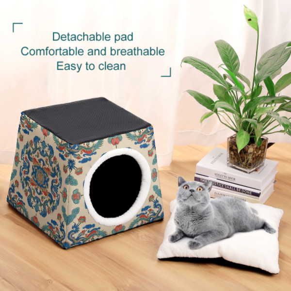 Vintage Chinese Porcelain Pattern Capsule Pet Bed
