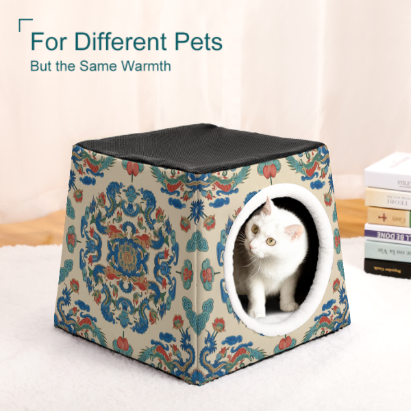 Vintage Chinese Porcelain Pattern Capsule Pet Bed